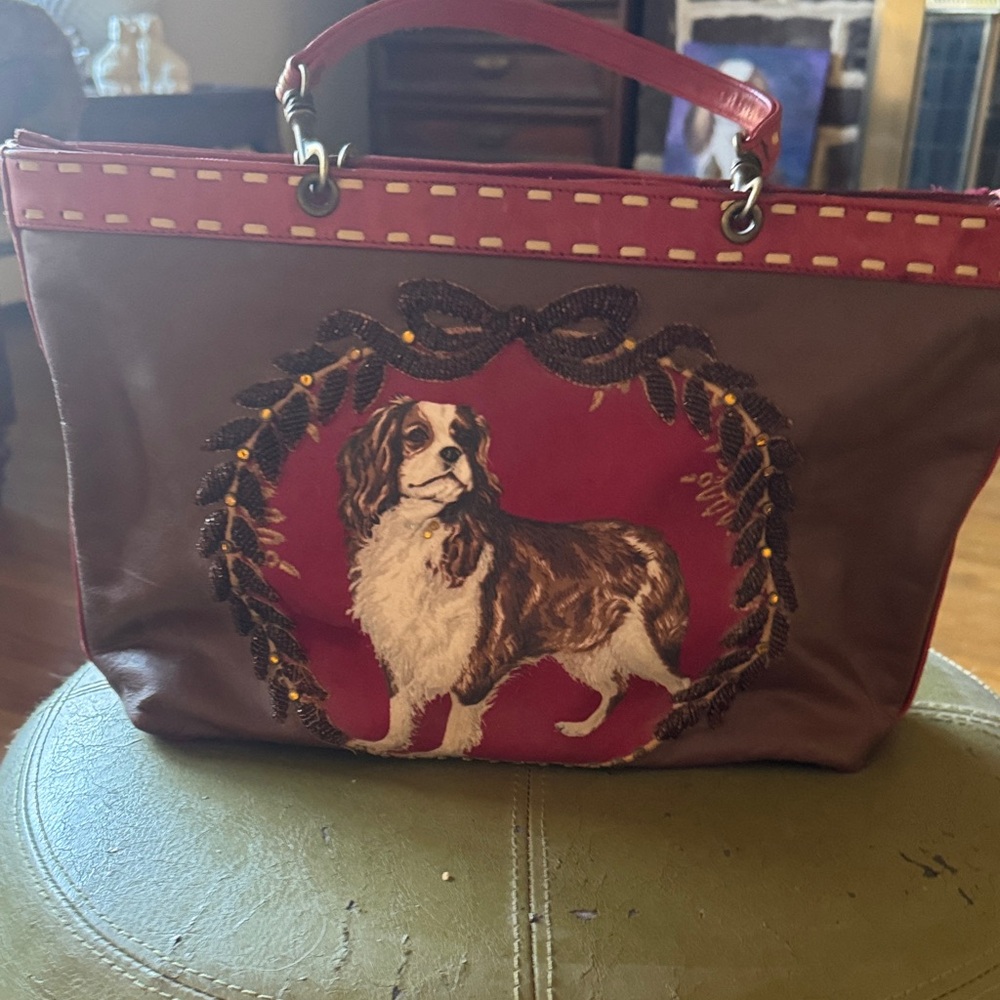Stylish Red and Brown Dog Print Women's Bag